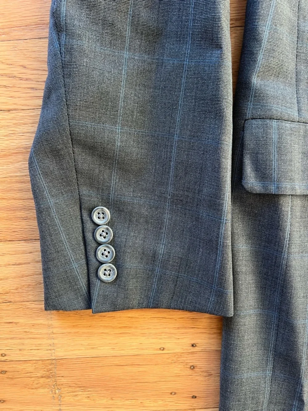 Hickey Freeman Plaid Windowpane Gray Suit Jacket Sport Coat Blazer Men’s 44
